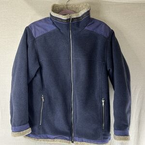 Cabelas Aztec Suede Elbow Heavy Fleece Blue Women’s Size L Full Zip Jacket Coat